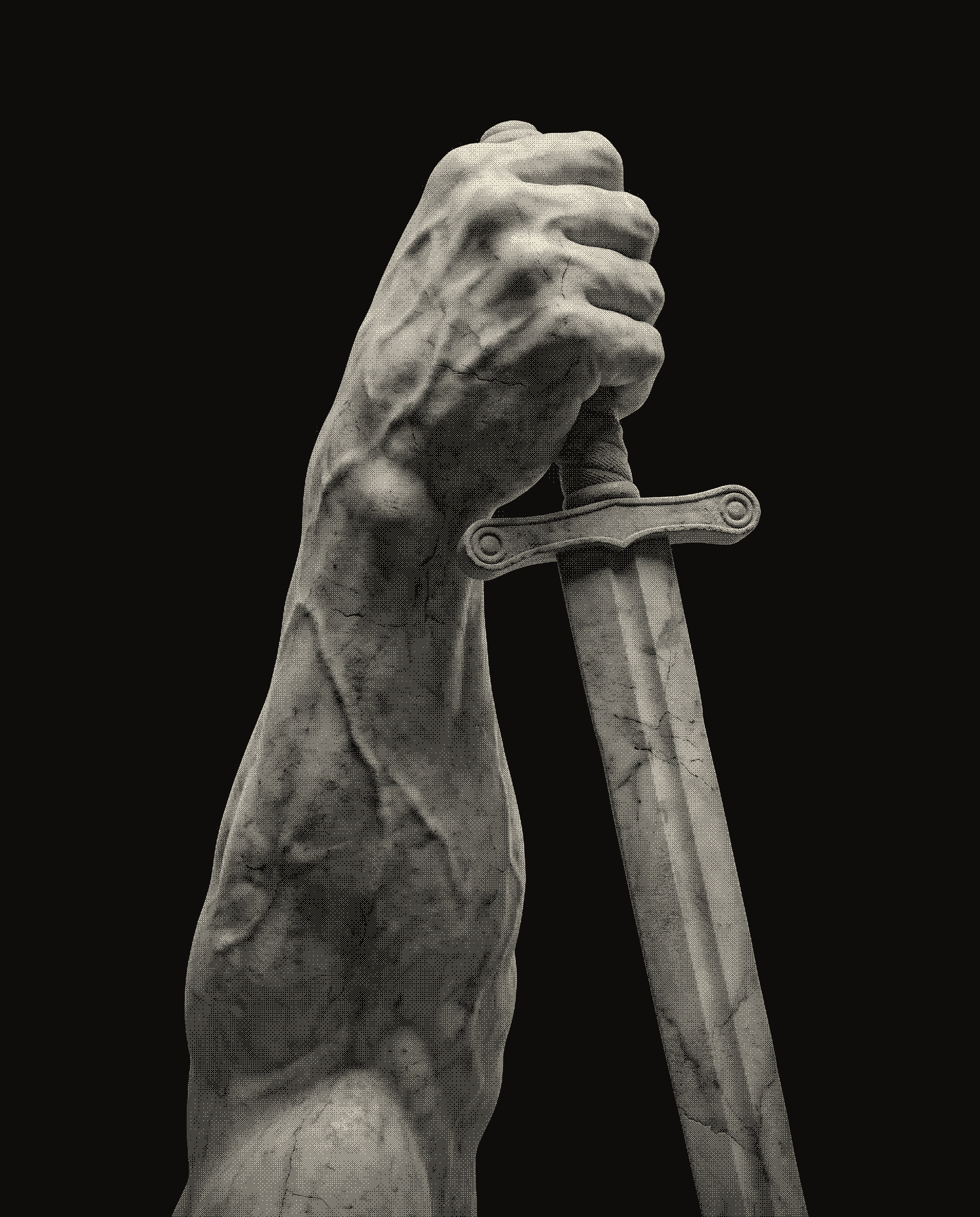 Classical fist gripping sword sculpture