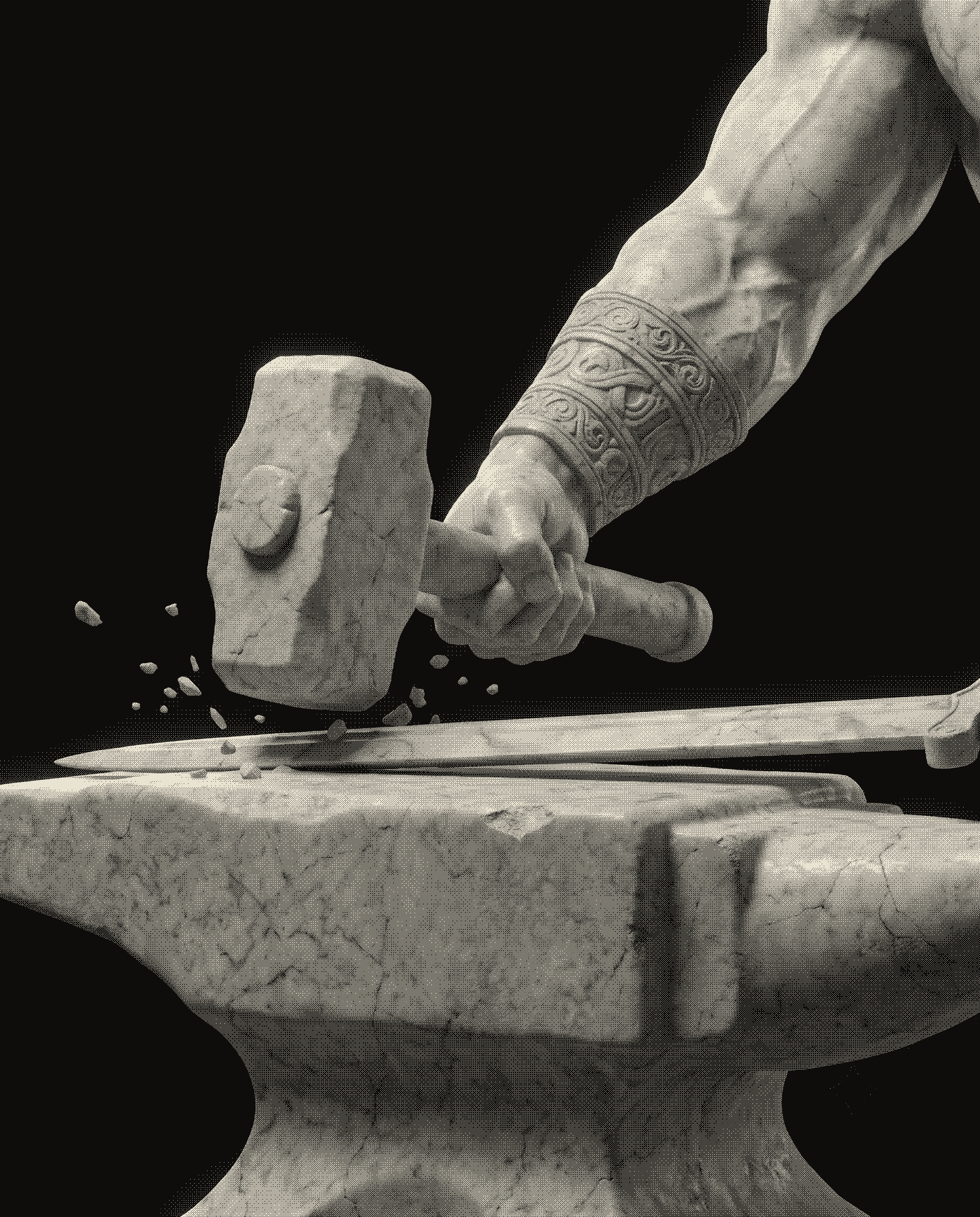 Classical blacksmith forge and anvil sculpture