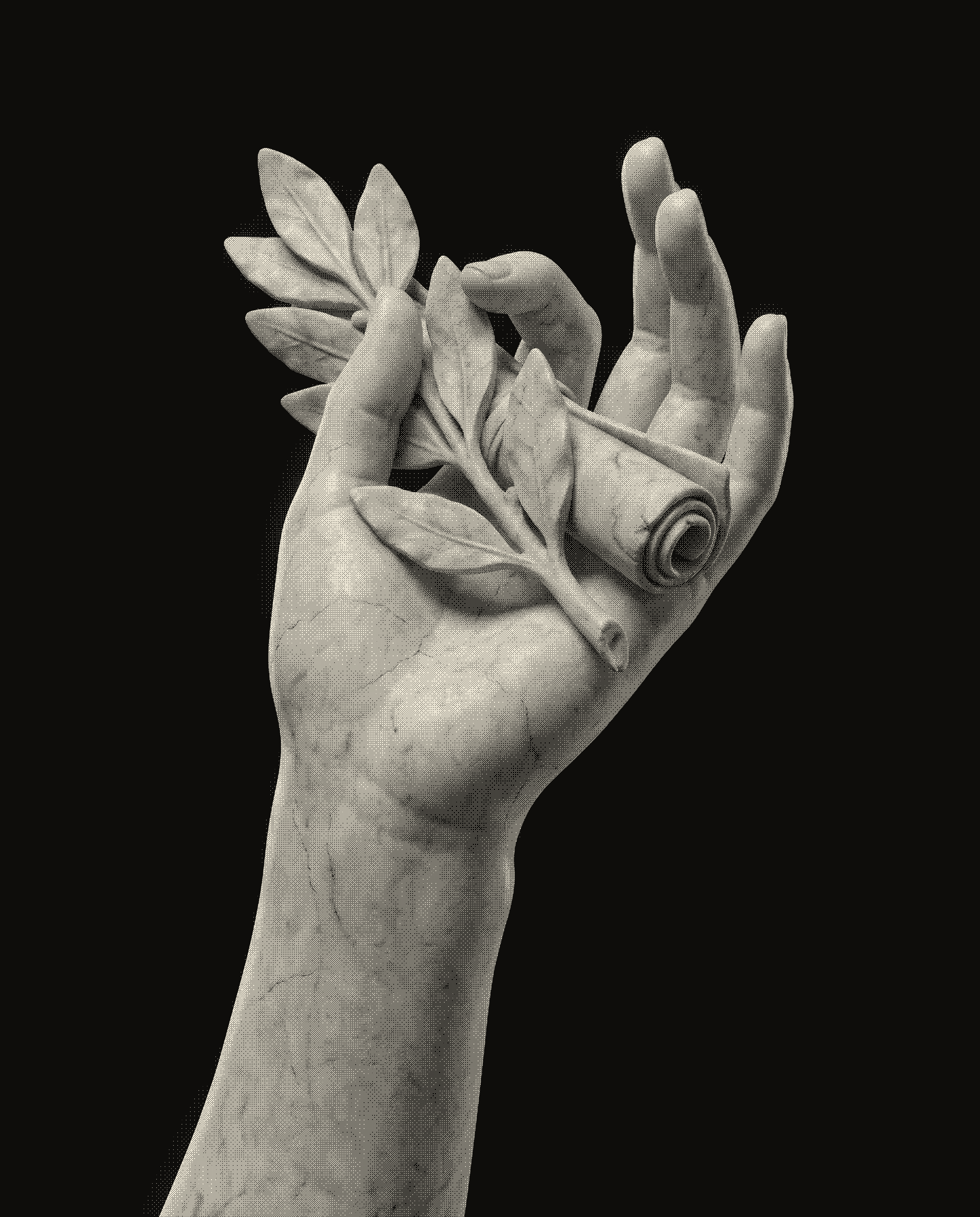 Classical hand holding laurel branch sculpture